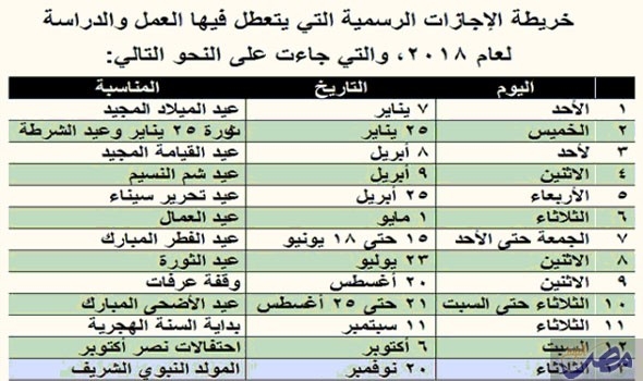 الاجازات الرسمية في مصر 5215